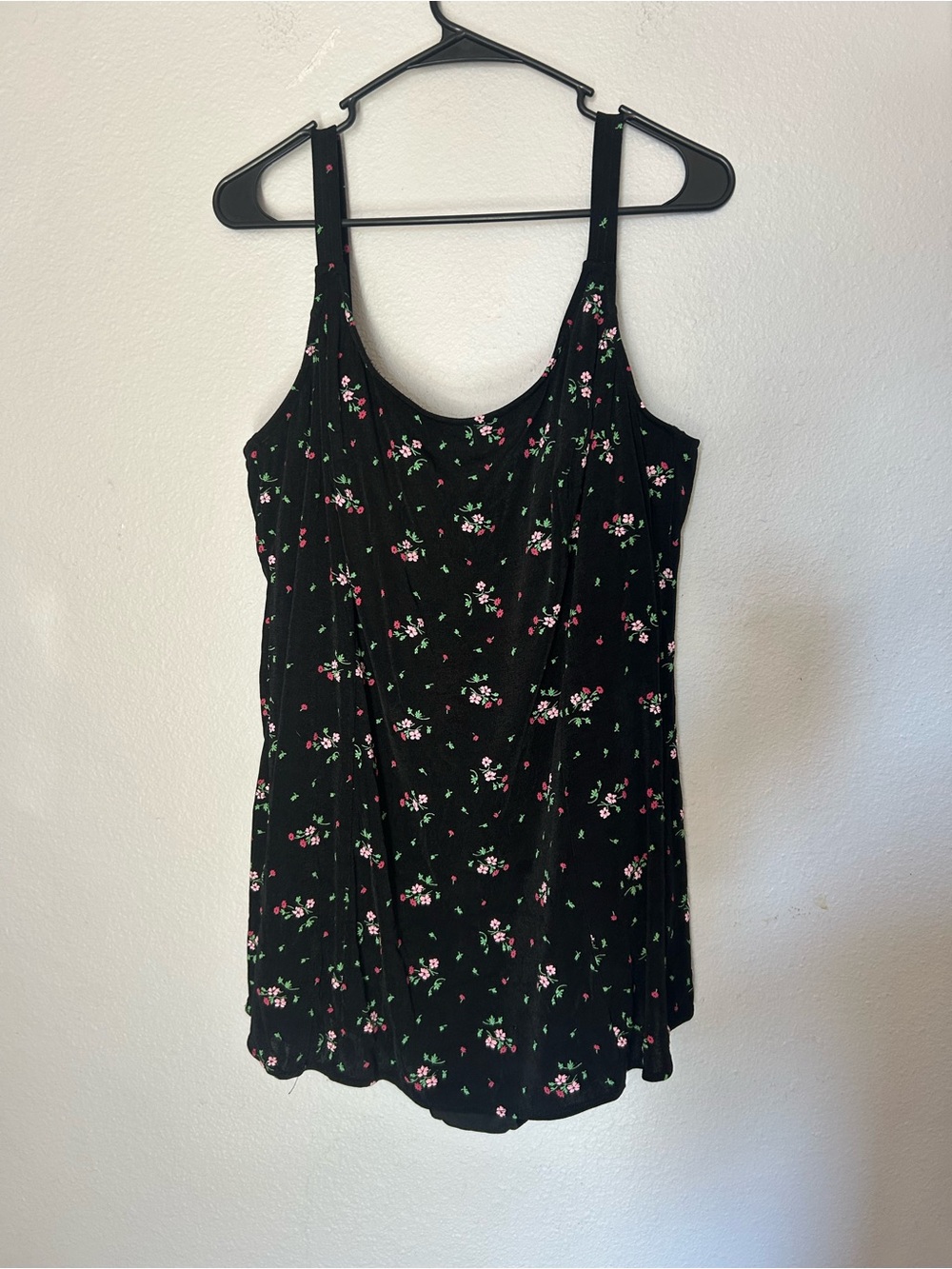 Cherokee Black swimsuit one piece with Pink Floral & Green Leaf Print